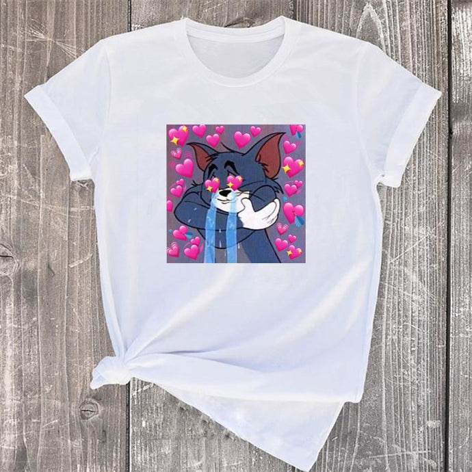 Harajuku Women's T-Shirt Cat Cartoon Print Summer Tops Casual Short Sleeve Fashion T Shirt